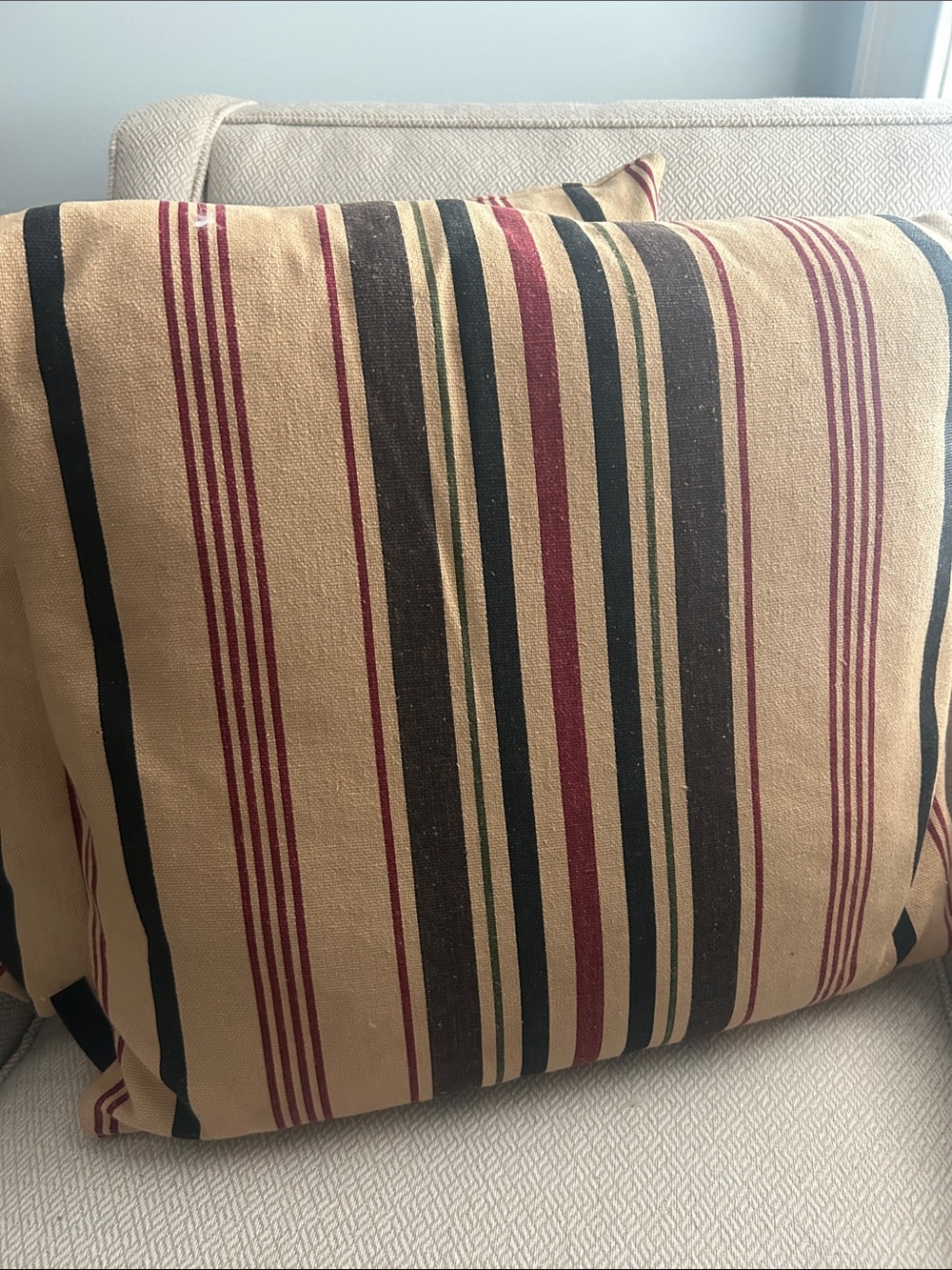 Striped Accent Pillow - Red, Black, Tan